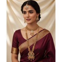 Akruti Collection Premium Pota Stone And Meenakari Double Necklace Set