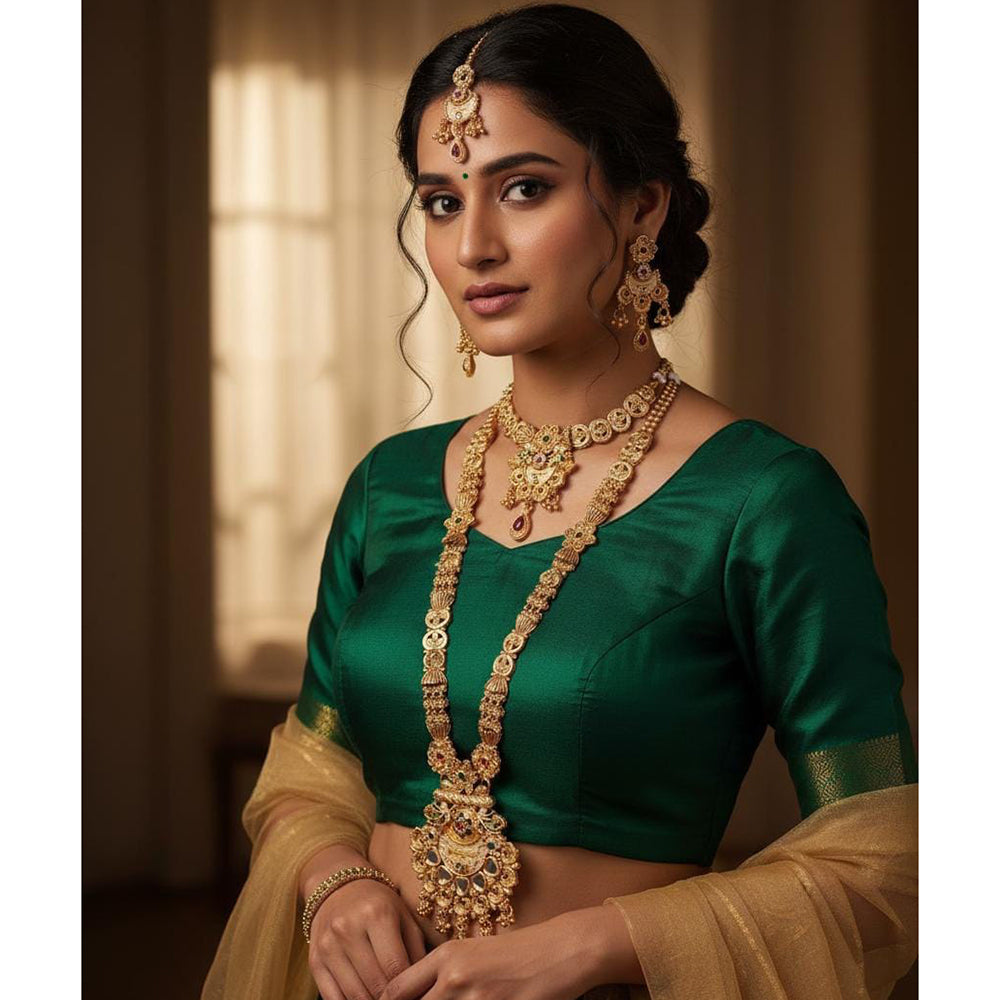 Akruti Collection Premium Pota Stone And Meenakari Double Necklace Set