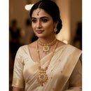 Akruti Collection Premium Pota Stone And Meenakari Double Necklace Set