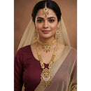 Akruti Collection Premium Pota Stone And Meenakari Double Necklace Set