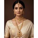 Akruti Collection Premium Pota Stone And Meenakari Double Necklace Set