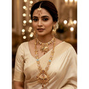 Akruti Collection Premium Pota Stone And Meenakari Double Necklace Set