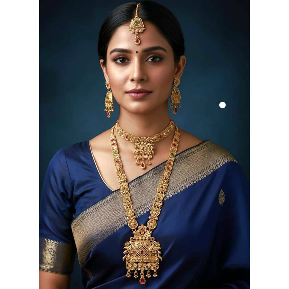 Akruti Collection Premium Pota Stone Double Necklace Set