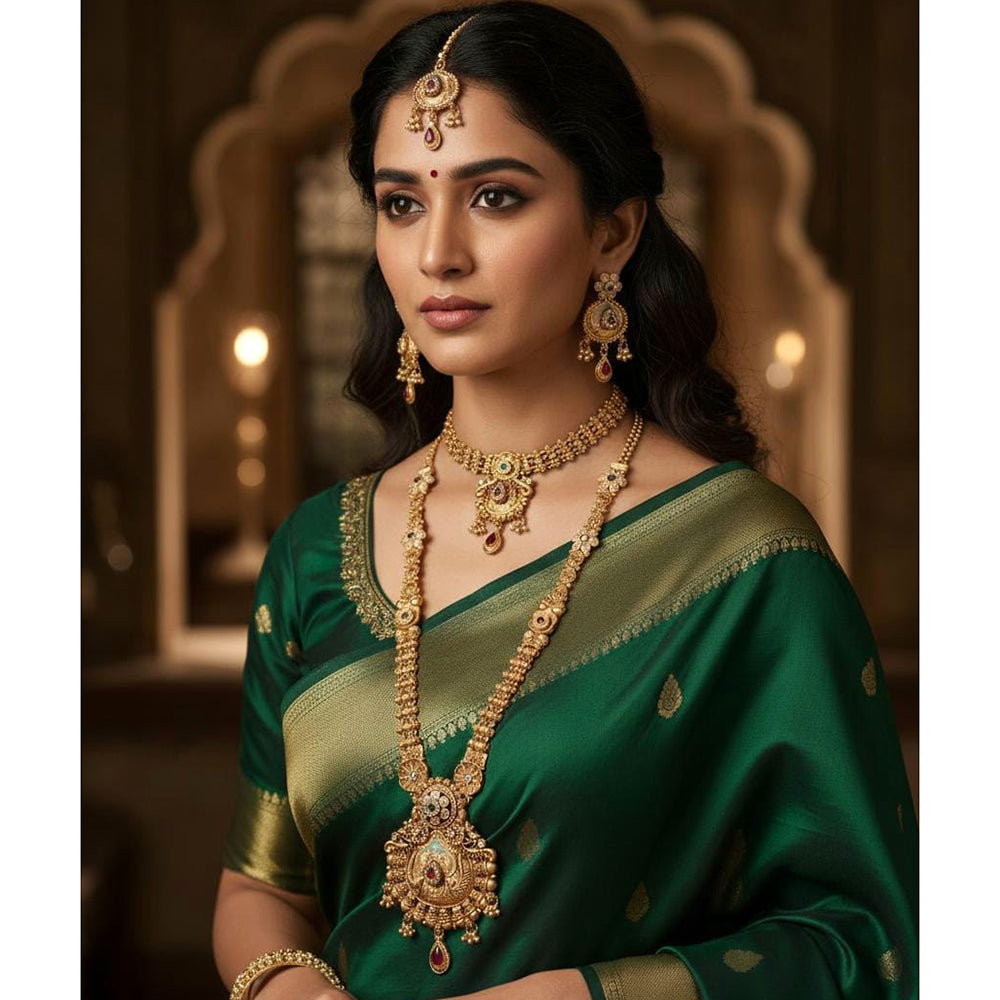 Akruti Collection Premium Pota Stone And Meenakari Double Necklace Set