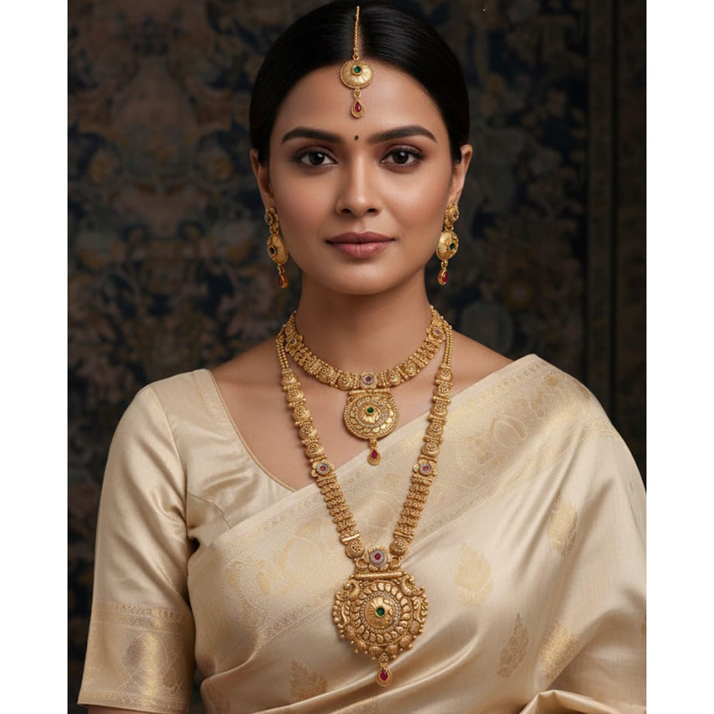 Akruti Collection Premium Pota Stone Double Necklace Set