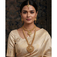 Akruti Collection Premium Pota Stone Double Necklace Set