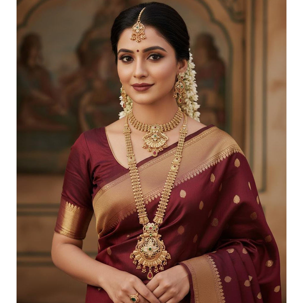 Akruti Collection Premium Pota Stone And Meenakari Double Necklace Set