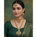 Akruti Collection Premium Pota Stone And Meenakari Double Necklace Set