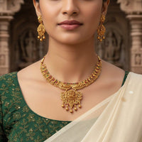 Akruti Collection Pota Stone And Pearl Traditional Temple Necklace Set