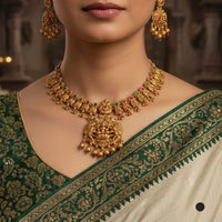 Akruti Collection Pota Stone And Pearl Traditional Temple Necklace Set