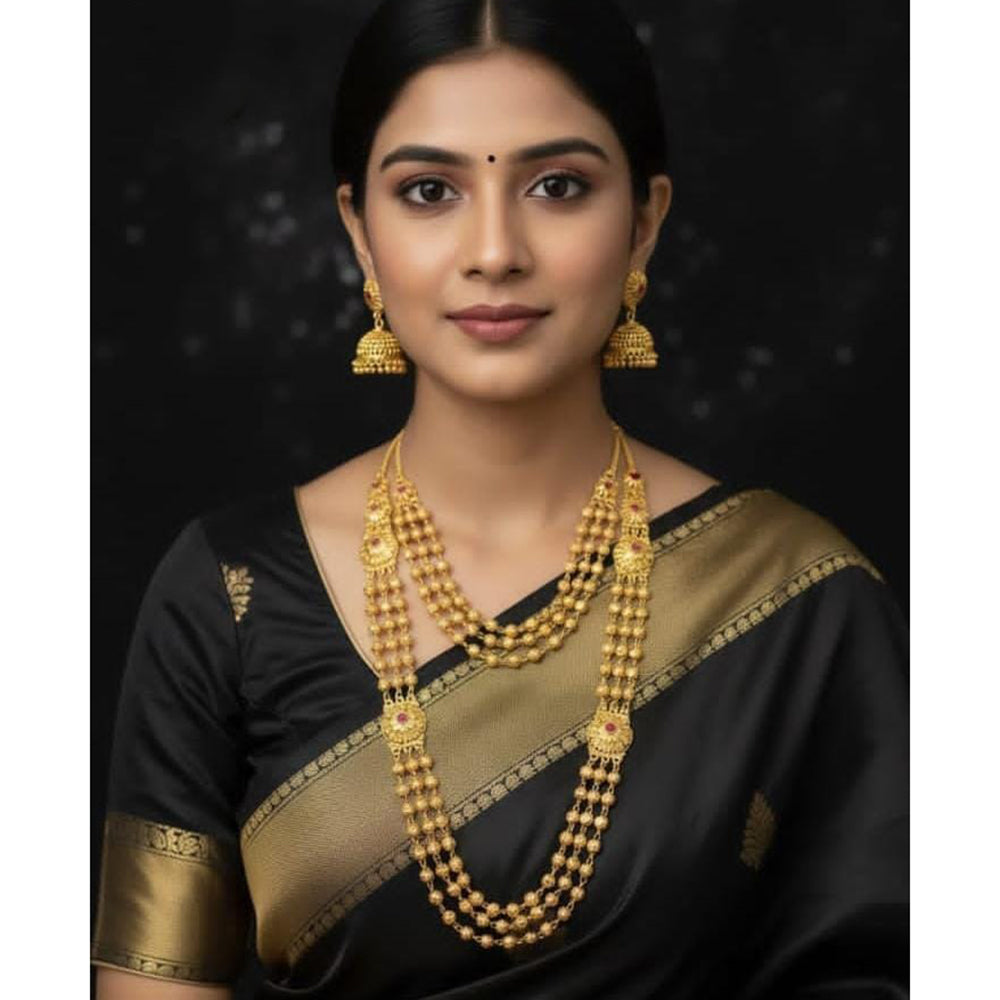 Akruti Collection Premium Pota Stone Beaded Dual Necklace Set