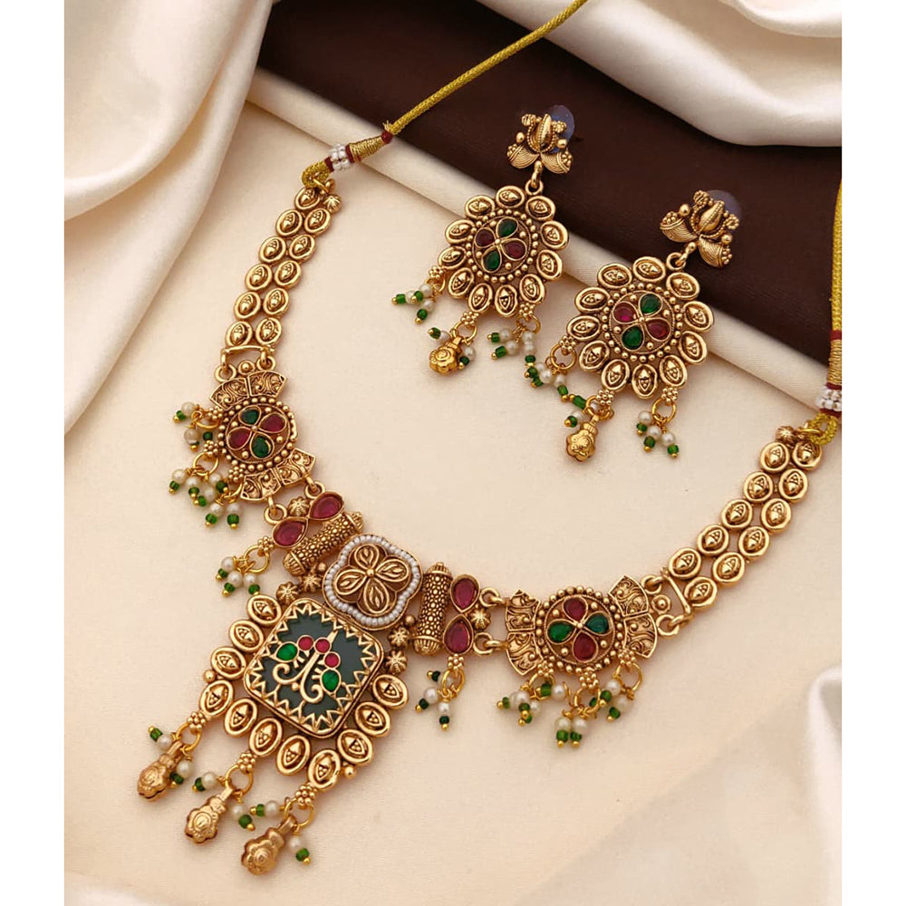 Akruti Collection Royal Pota Stone And Pearl Ethnic Necklace Set