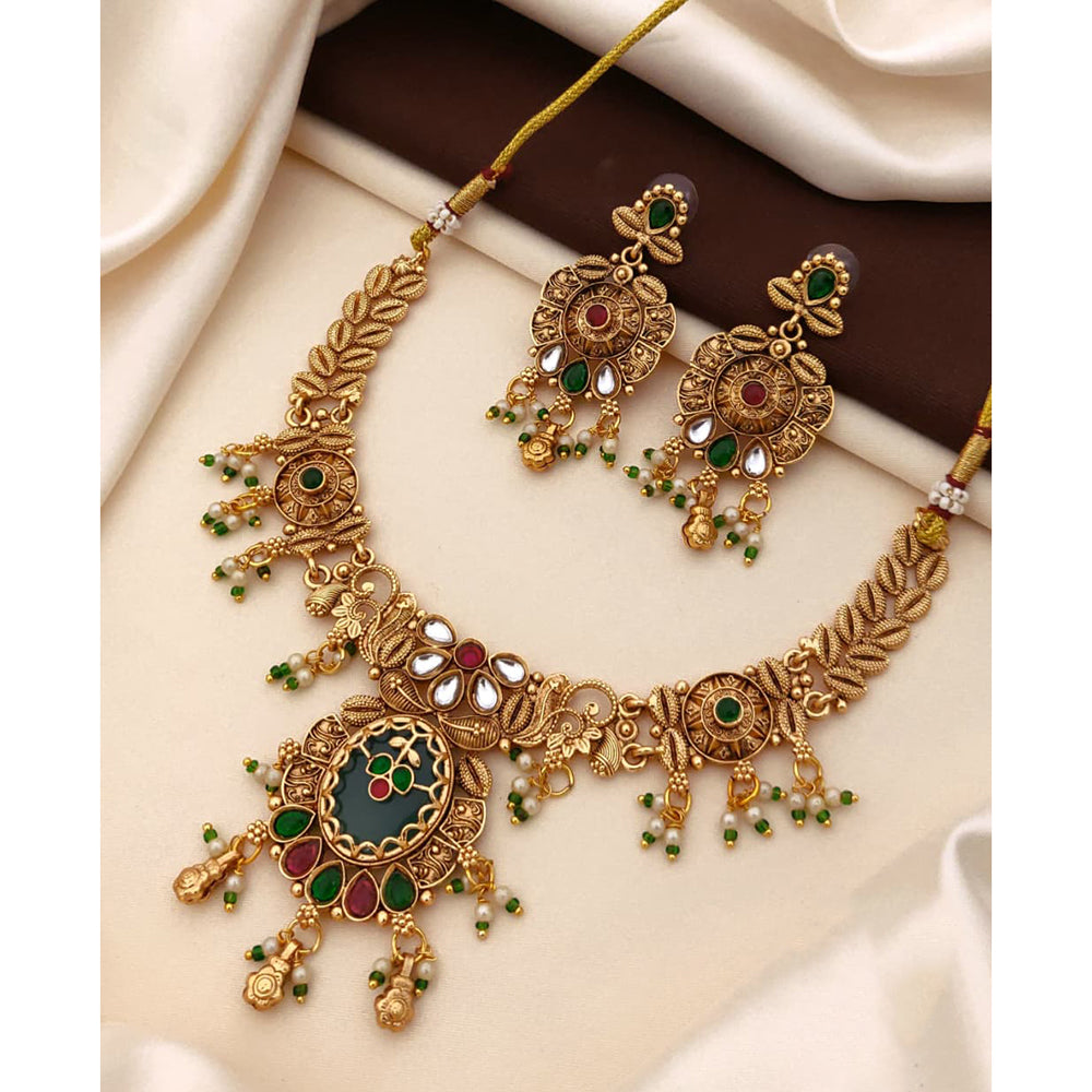 Akruti Collection Royal Pota Stone And Pearl Ethnic Necklace Set