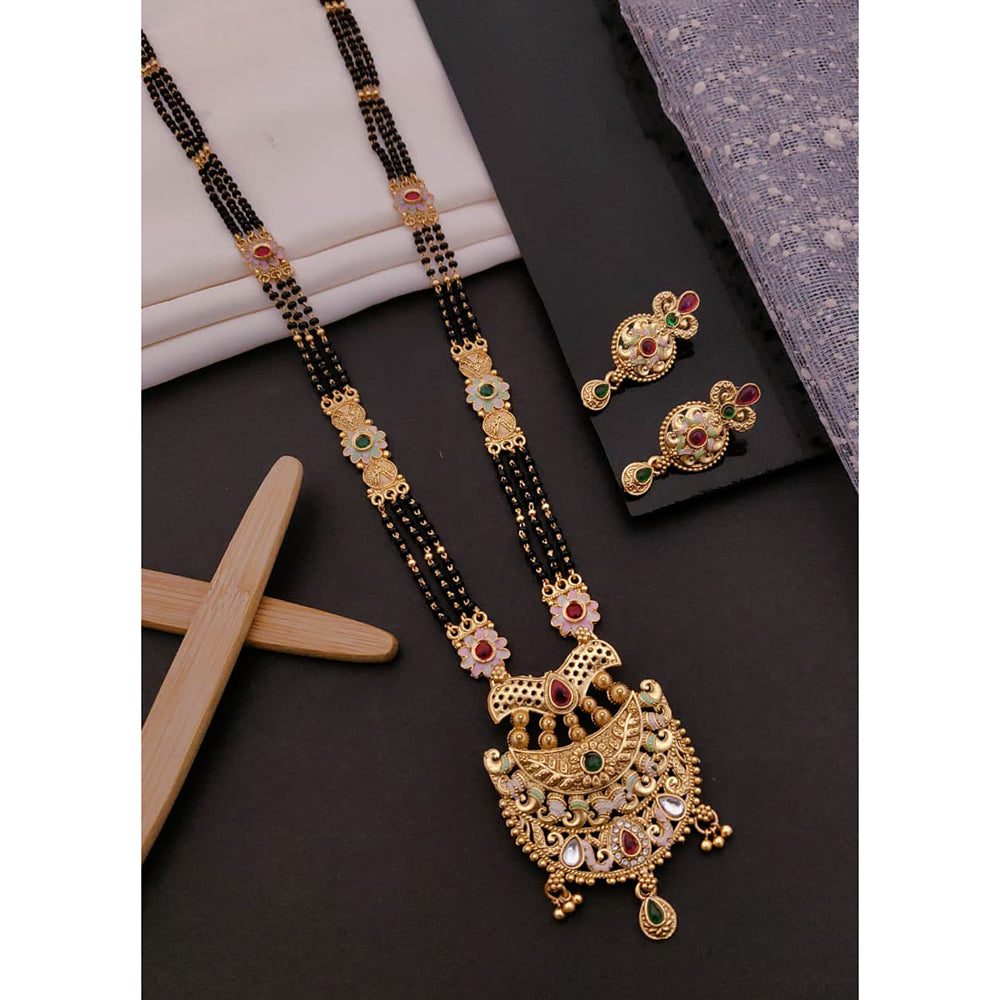 Akruti Collection Classic Pota Stone Meenakari And Black Beads Mangalsutra
