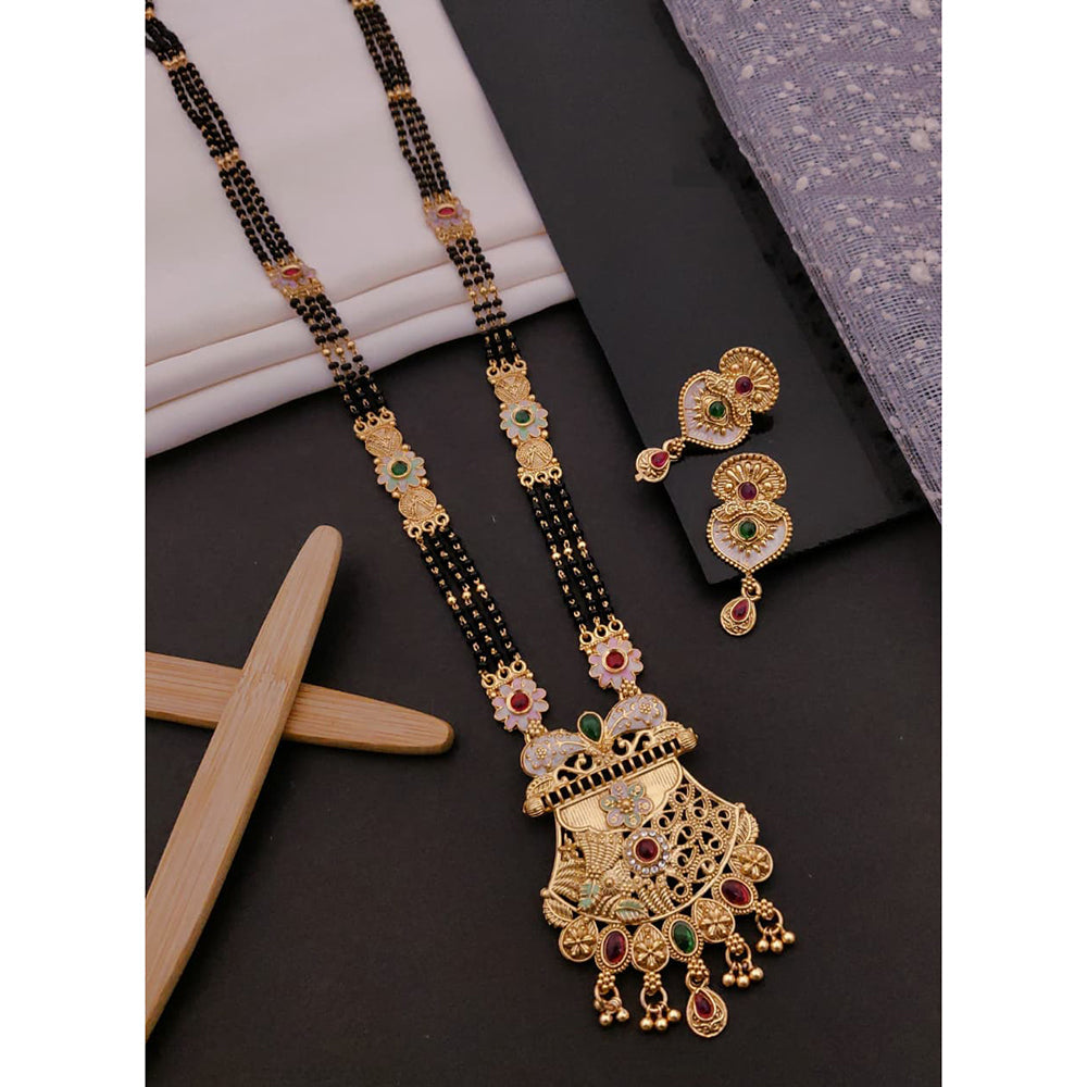 Akruti Collection Classic Pota Stone Meenakari And Black Beads Mangalsutra