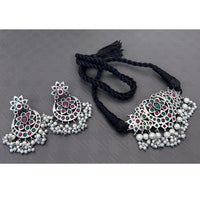 Akruti Collection Antique Oxidised Pota Stone And Pearl Choker Necklace Set