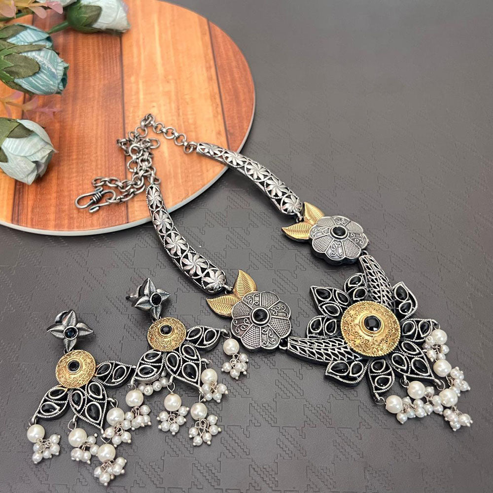 Akruti Collection Antique Style 2-Tone Pota Stone And Pearl Necklace Set