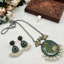 Akruti Collection Antique Style 2 Tone Pota Stone And Pearl Long Necklace Set