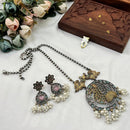 Akruti Collection Antique Style 2 Tone Pota Stone And Pearl Long Necklace Set