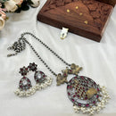 Akruti Collection Antique Style 2 Tone Pota Stone And Pearl Long Necklace Set