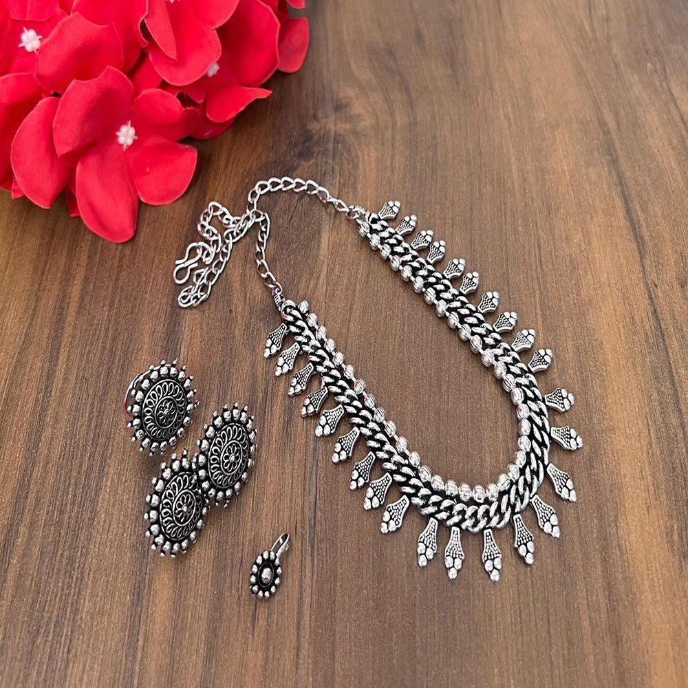 Akruti Collection Royal Oxidised Plated Ethnic Combo Set