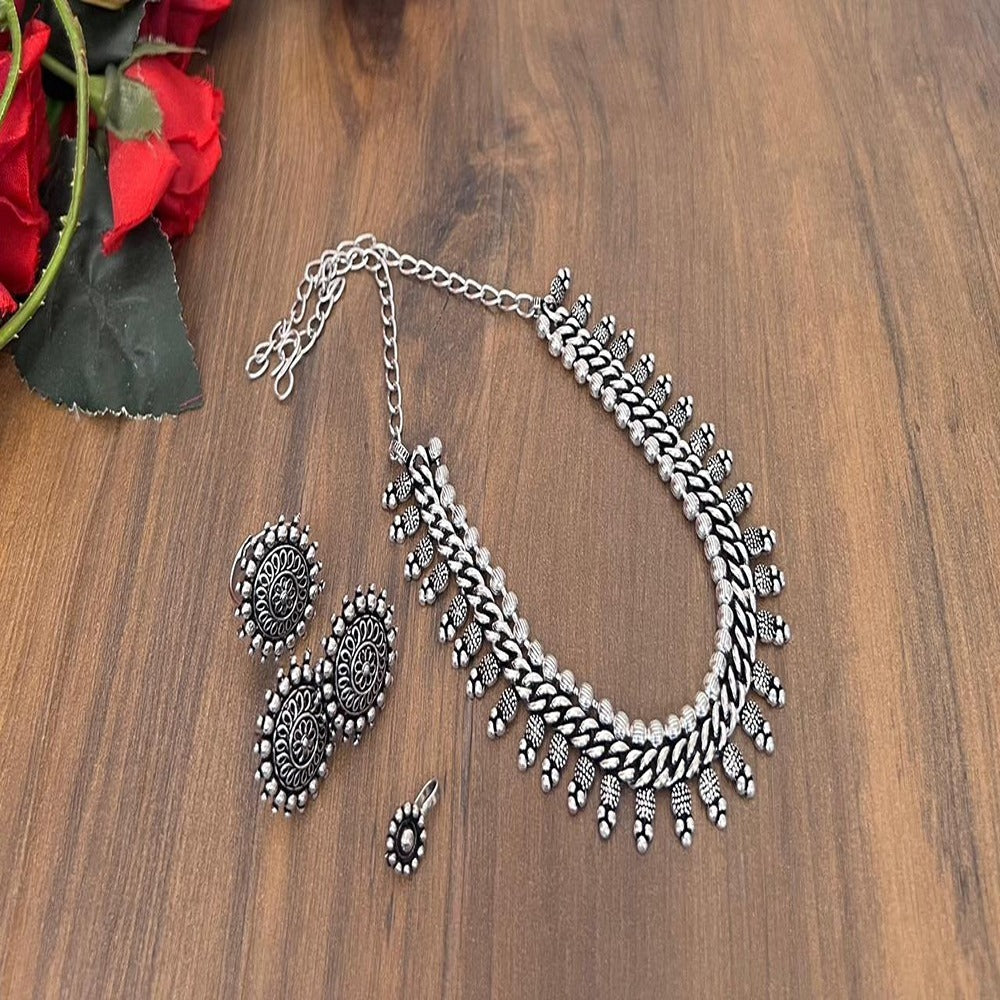 Akruti Collection Royal Oxidised Plated Ethnic Combo Set