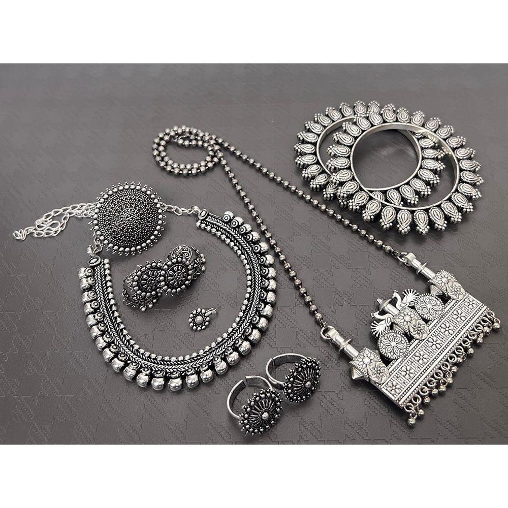 Akruti Collection Royal Oxidised Plated Ethnic Combo Set