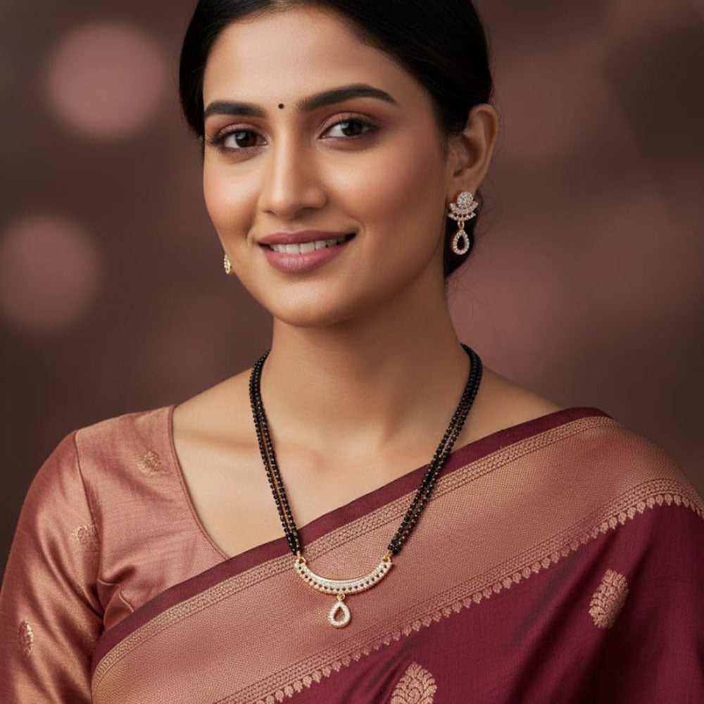 Akruti Collection Elegant Austrian Stone Black Beads Mangalsutra