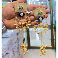 Akruti Collection Classic Kundan Stone And Ghungroo Kashmiri Long Dangler Earrings