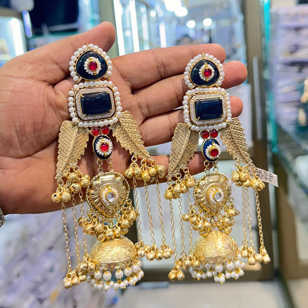 Akruti Collection Classic Kundan Stone And Ghungroo Kashmiri Long Jhumki Earrings