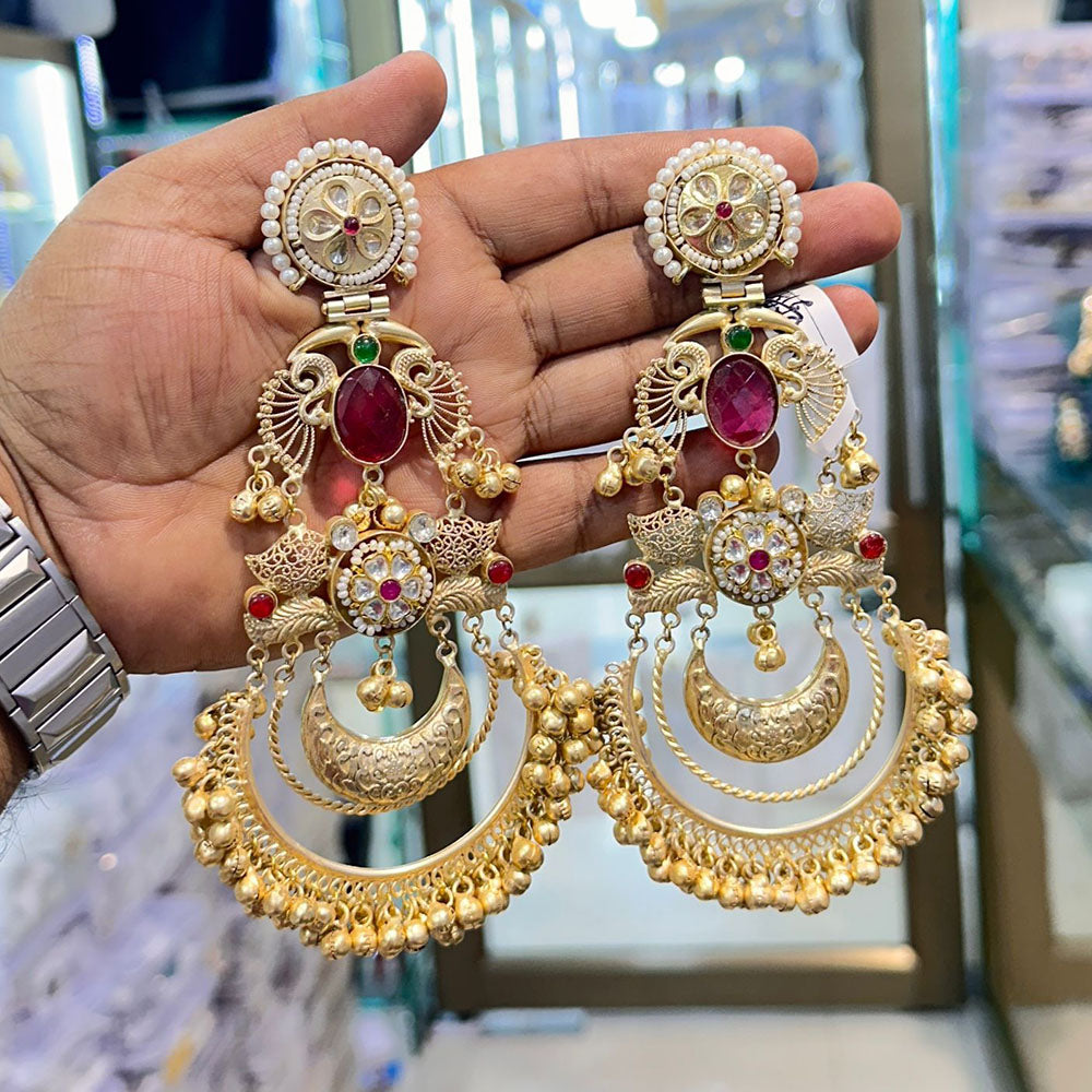 Akruti Collection Classic Kundan Stone And Ghungroo Kashmiri Long Dangler Earrings
