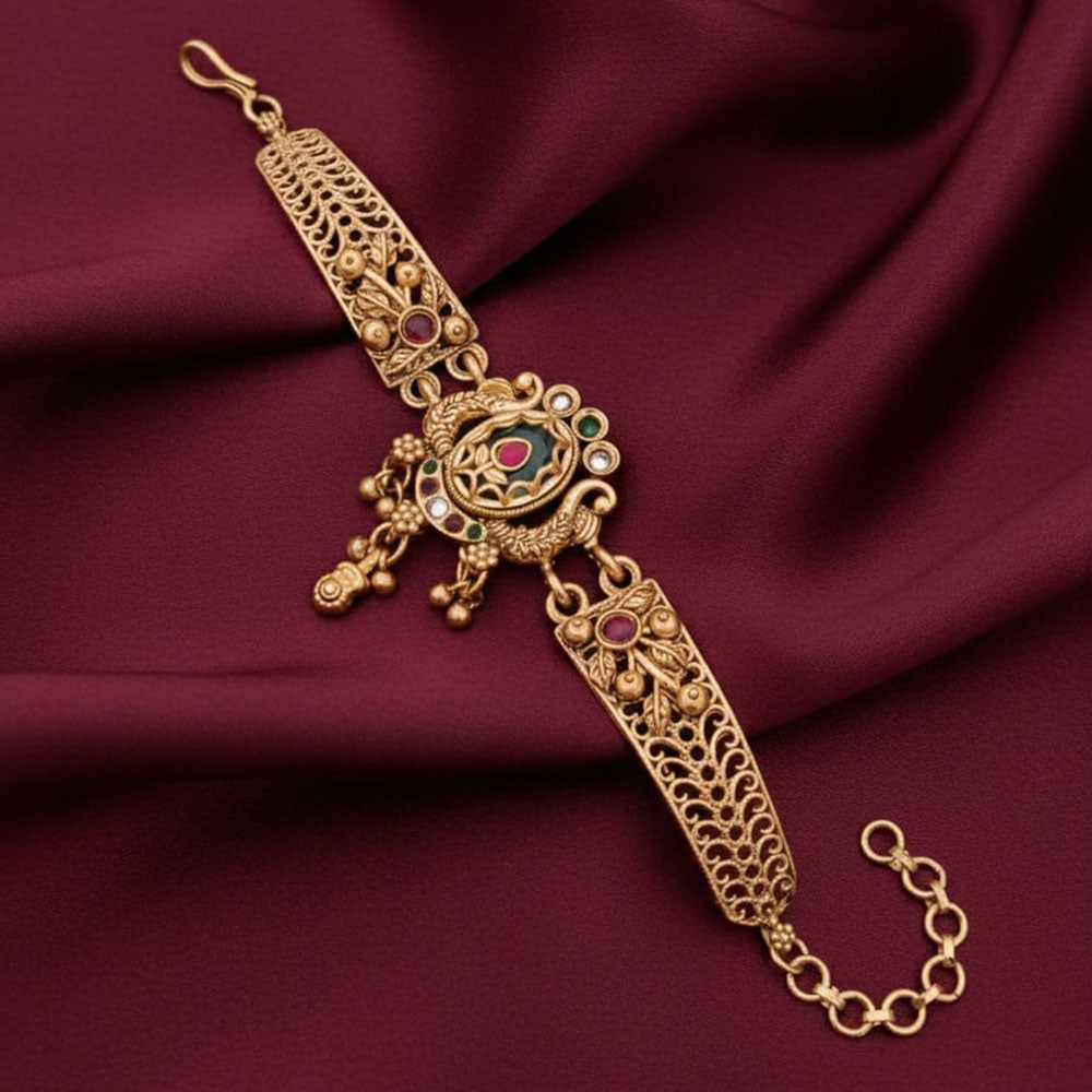 Akruti Collection Royal Pota Stone And Pearl Adjustable Hand Bracelet