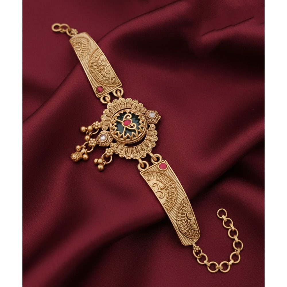 Akruti Collection Royal Pota Stone And Pearl Adjustable Hand Bracelet