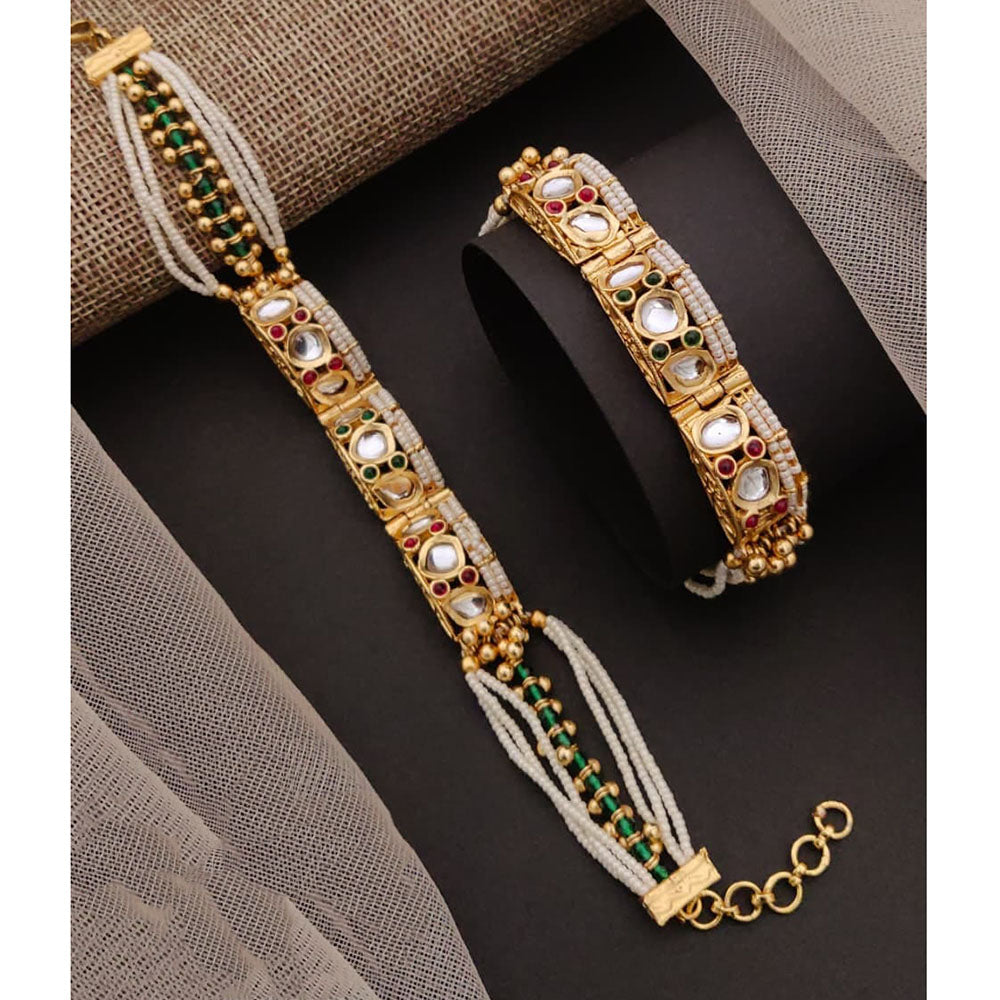 Akruti Collection Royal Kundan Stone And Pearl Adjustable Hand Bracelet