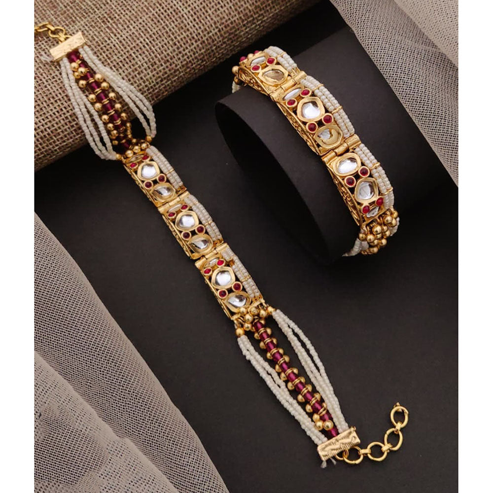 Akruti Collection Royal Kundan Stone And Pearl Adjustable Hand Bracelet
