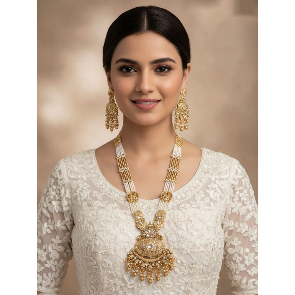 Akruti Collection Royal Pota Stone And Pearl Long Necklace Set