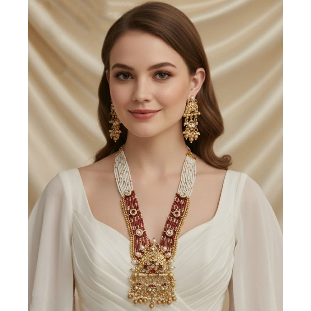 Akruti Collection Royal Pota Stone And Pearl Long Necklace Set