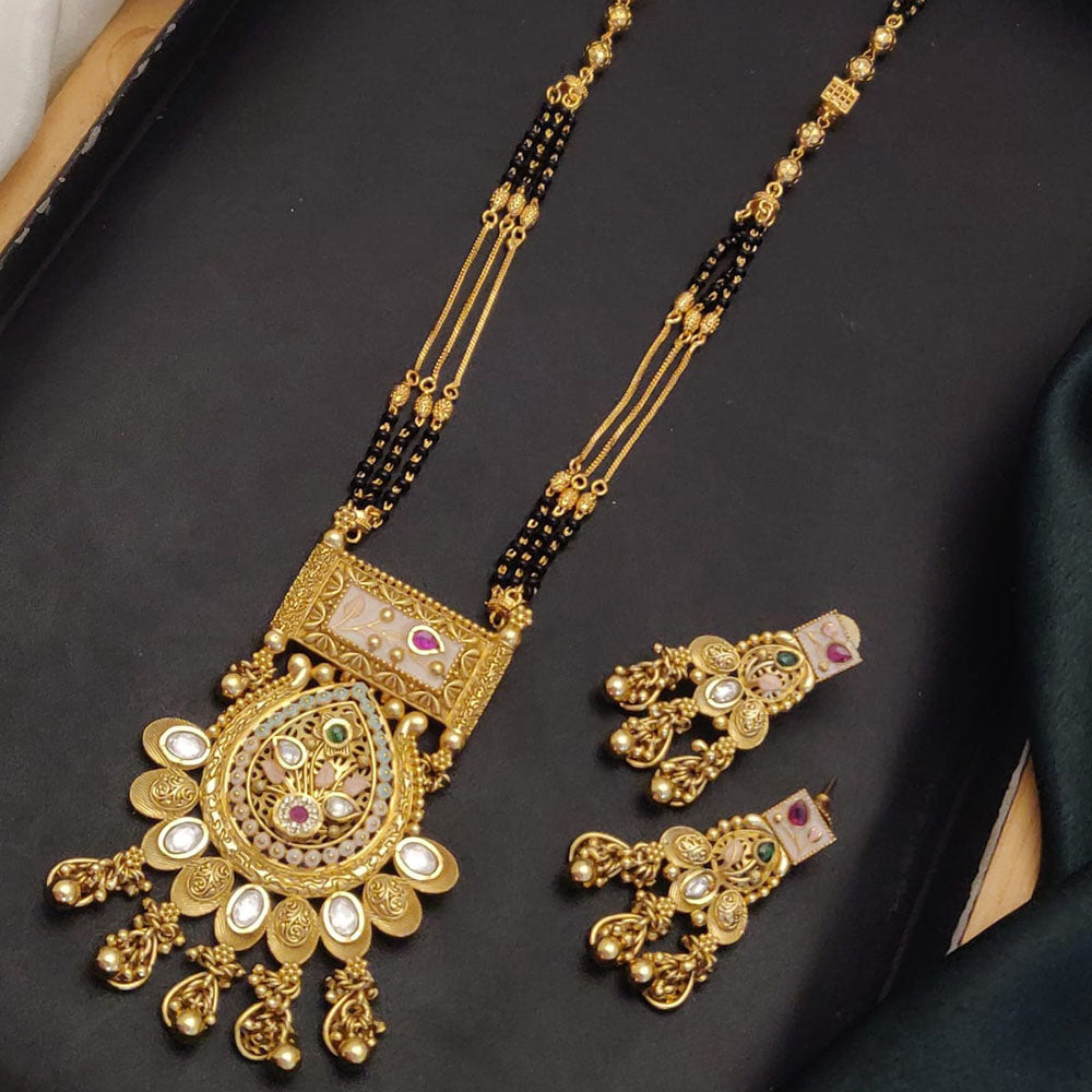 Akruti Collection Elegant Pota Stone And Beads Black Meenakari Beads Mangalsutra