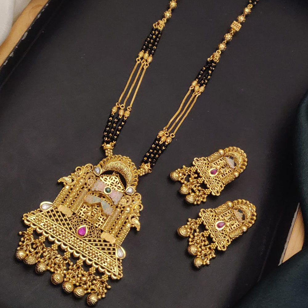 Akruti Collection Elegant Pota Stone And Beads Black Meenakari Beads Mangalsutra