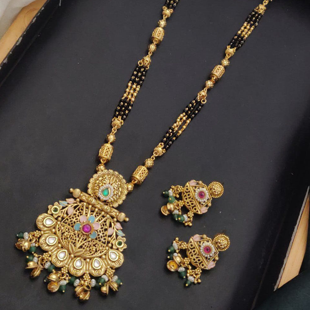 Akruti Collection Elegant Pota Stone And Beads Black Meenakari Beads Mangalsutra