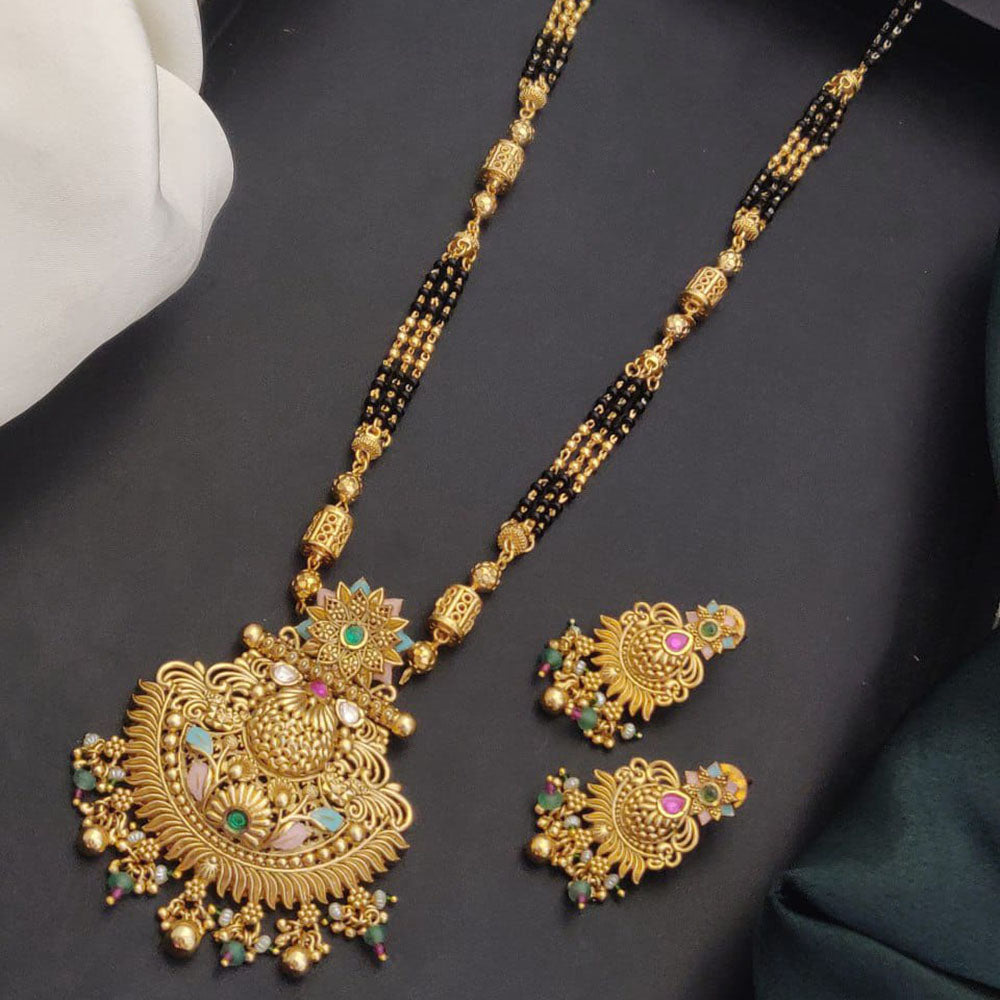 Akruti Collection Elegant Pota Stone And Beads Black Meenakari Beads Mangalsutra