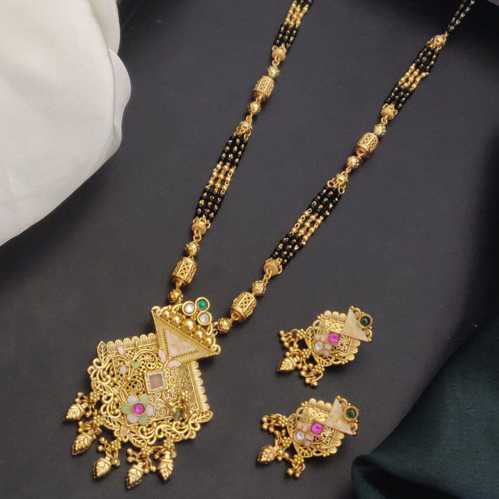 Akruti Collection Elegant Pota Stone And Beads Black Meenakari Beads Mangalsutra
