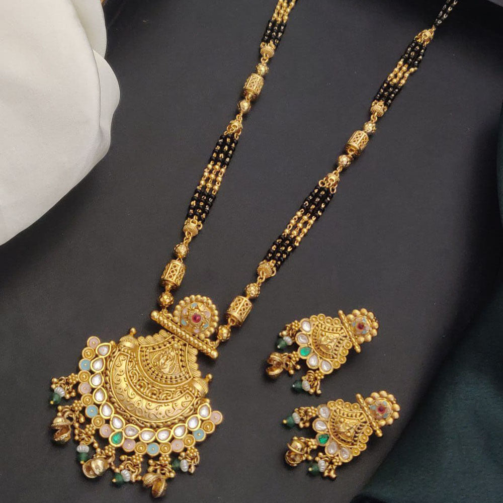 Akruti Collection Elegant Pota Stone And Beads Black Meenakari Beads Mangalsutra