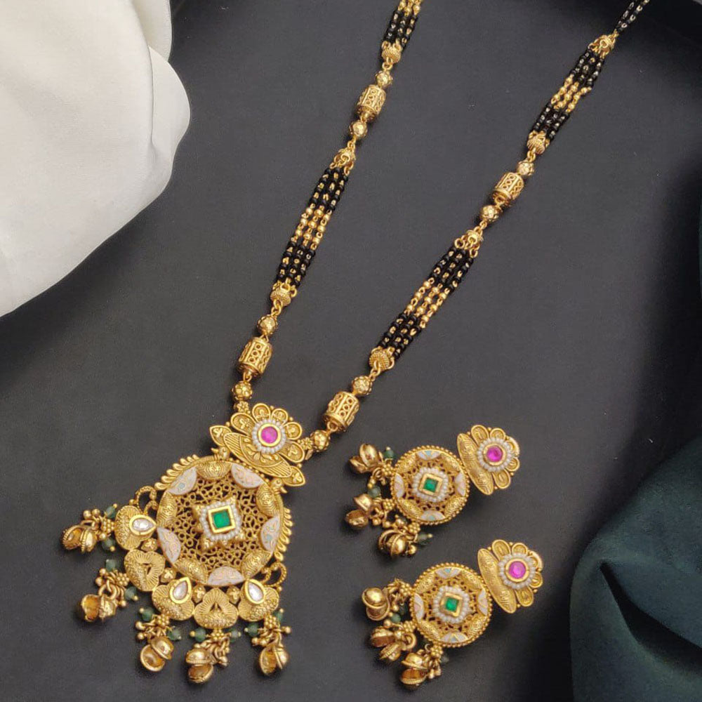 Akruti Collection Elegant Pota Stone And Beads Black Meenakari Beads Mangalsutra