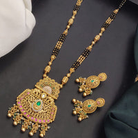 Akruti Collection Elegant Pota Stone And Beads Black Meenakari Beads Mangalsutra
