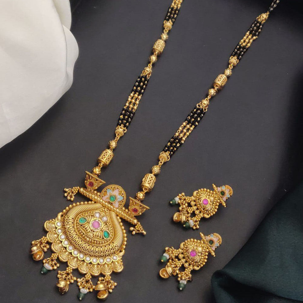 Akruti Collection Elegant Pota Stone And Beads Black Meenakari Beads Mangalsutra