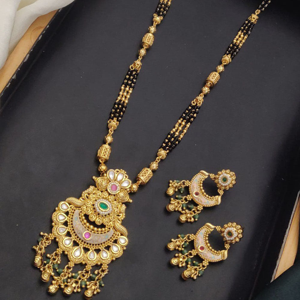 Akruti Collection Elegant Pota Stone And Beads Black Meenakari Beads Mangalsutra
