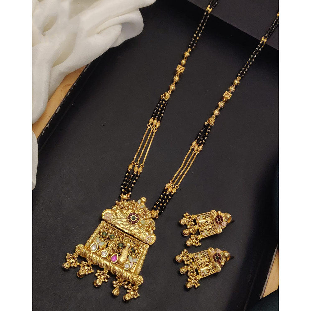 Akruti Collection Elegant Pota Stone And Beads Black Meenakari Beads Mangalsutra