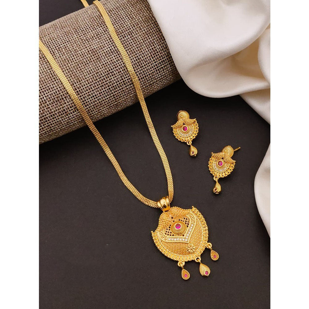 Akruti Collection Elegant Pota Stone Chain Pendant Set
