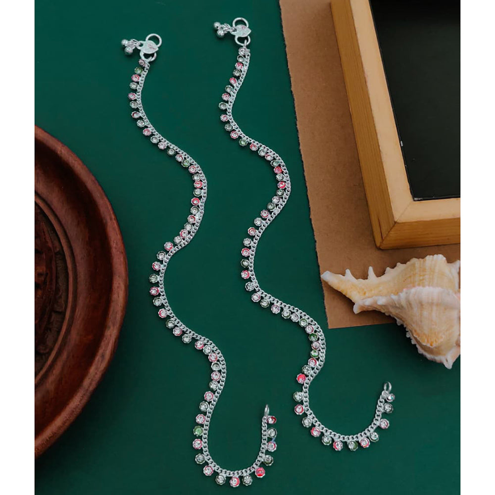 Akruti Collection Premium Handcrafted Akruti Stone Meenakari Payal \ Anklet